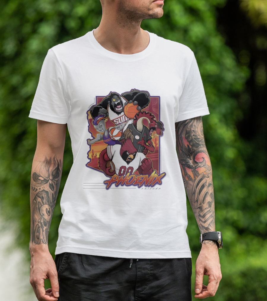 Phoenix Suns Gorilla Coyotes Snake Cardinals Bird Mascots Collage T-Shirt