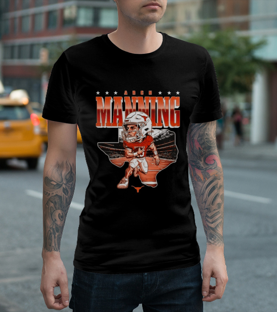 Arch Manning 16 Texas Longhorns NCAA Football Caricature Texas Stadium T-Shirt