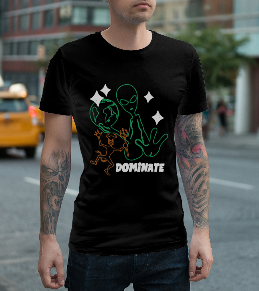Dominate Alien Devil Earth UFO Stars T-Shirt