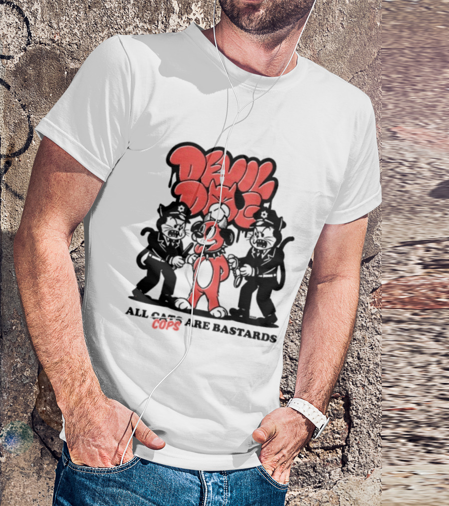 Devil Dog All Cats Are Bastards ACAB Bold Red Black T-Shirt