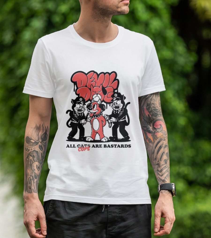 Devil Dog All Cats Are Bastards ACAB Bold Red Black T-Shirt