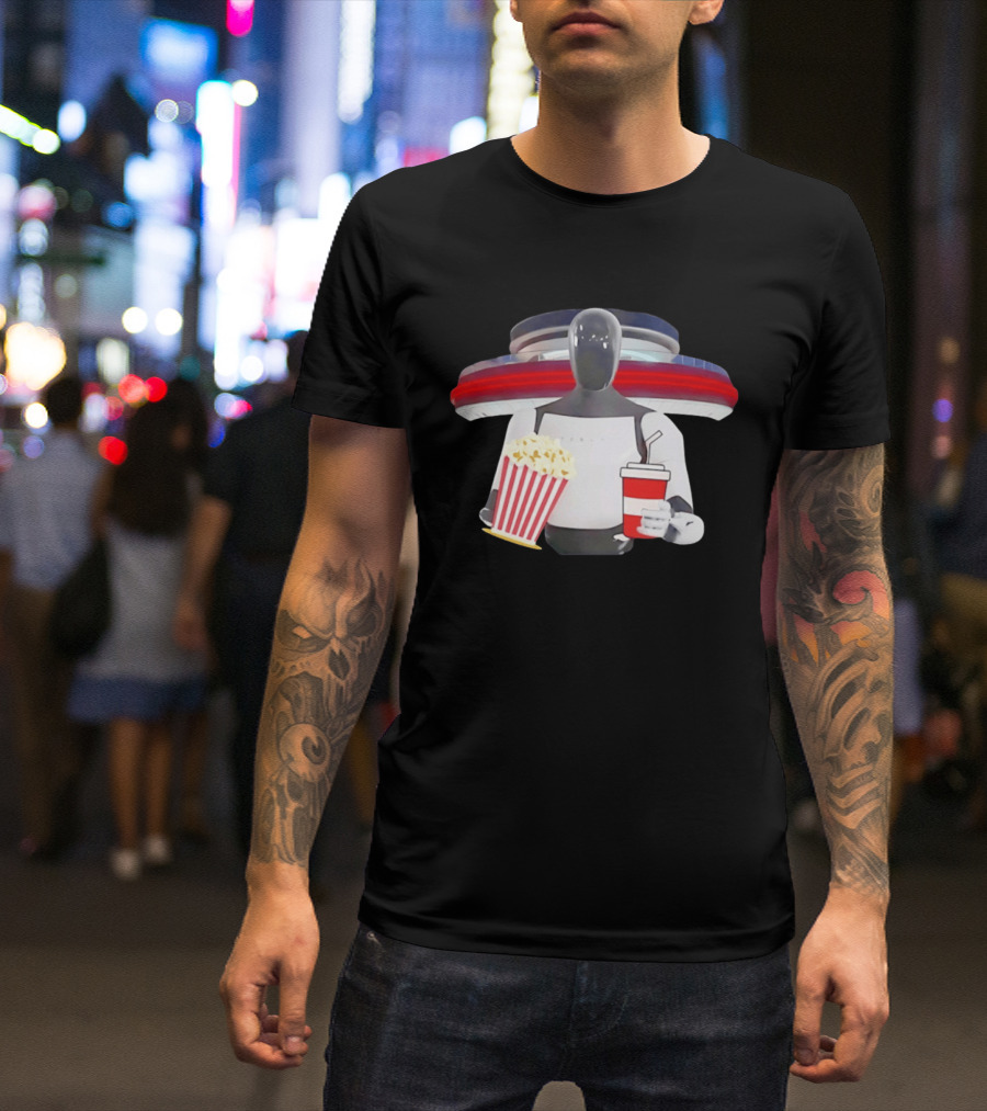 Tesla Robot With Popcorn And Drink At Retro Diner T-Shirt