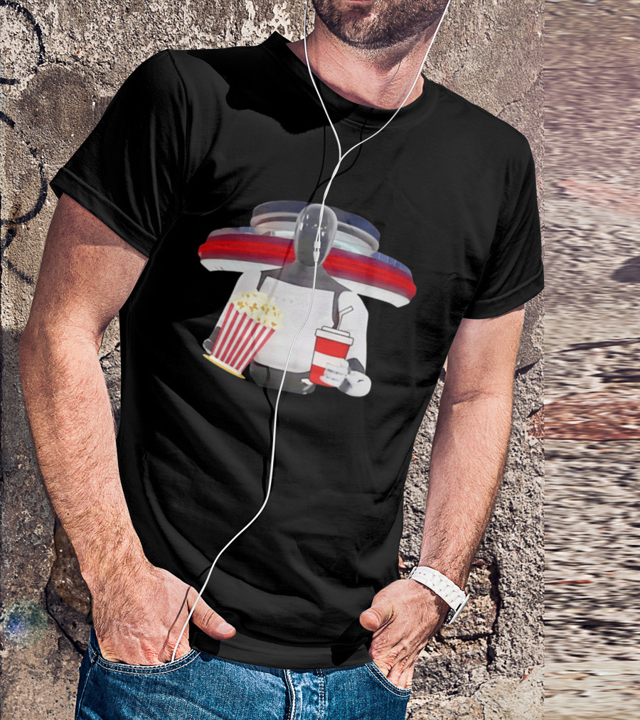 Tesla Robot With Popcorn And Drink At Retro Diner T-Shirt