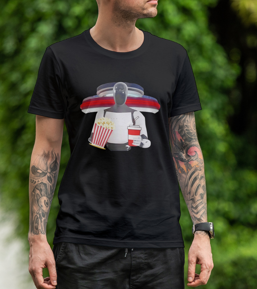Tesla Robot With Popcorn And Drink At Retro Diner T-Shirt