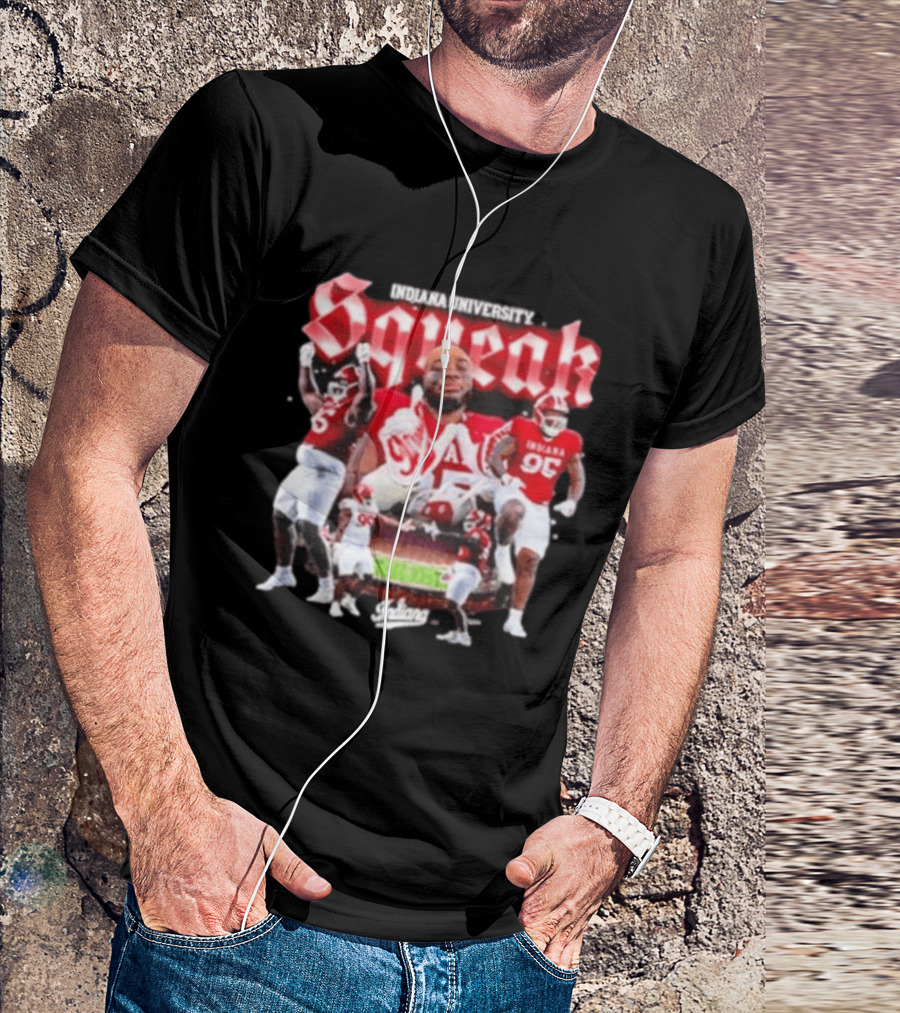 Indiana University Squeak Collage Featuring Indiana 96 Football Player In Red Uniform T-Shirt