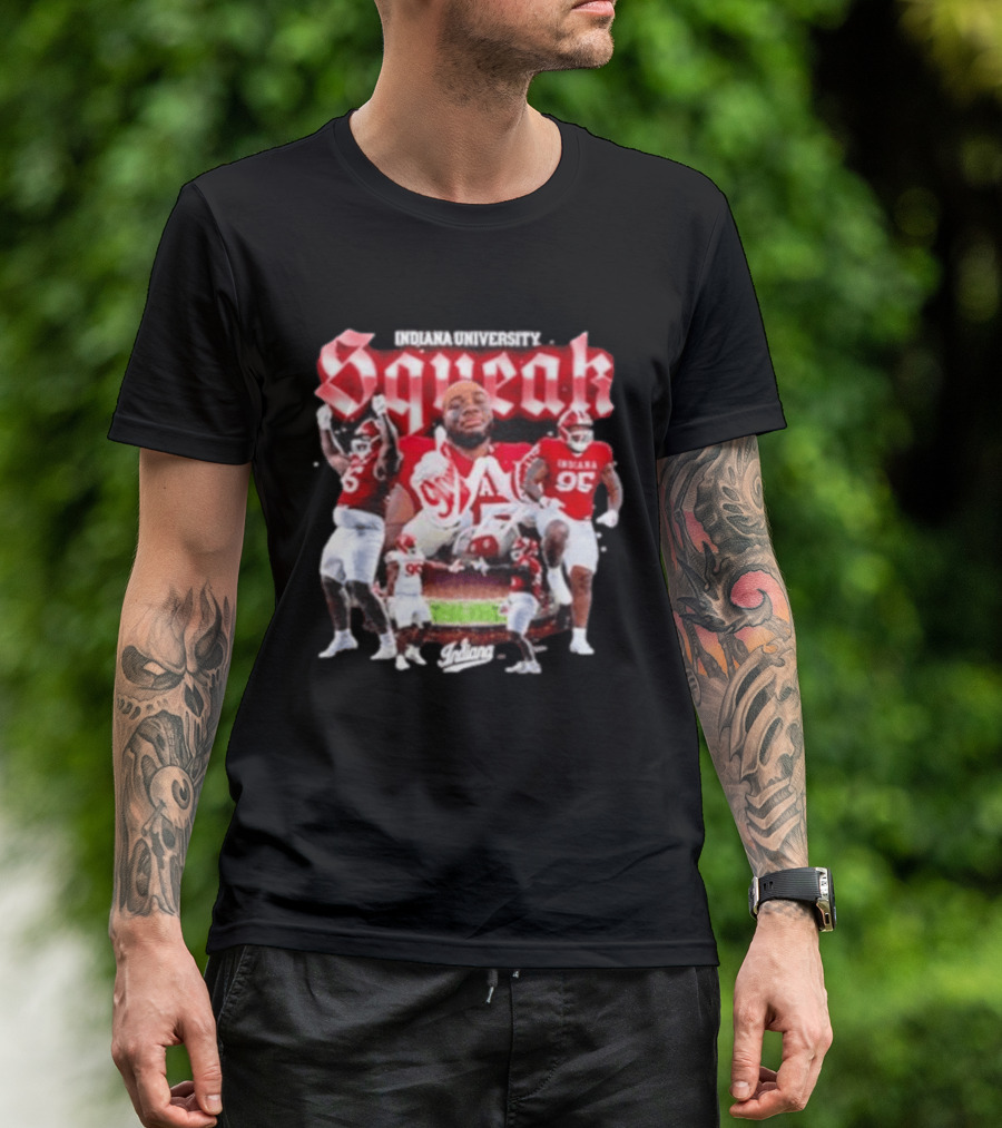 Indiana University Squeak Collage Featuring Indiana 96 Football Player In Red Uniform T-Shirt
