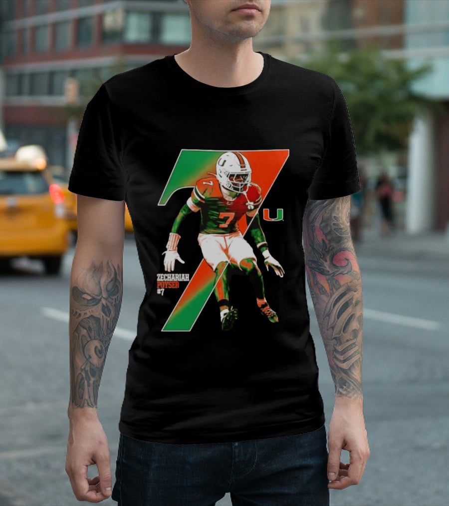 Zechariah Poyser 7 Miami Hurricanes NCAA Football Player T-Shirt