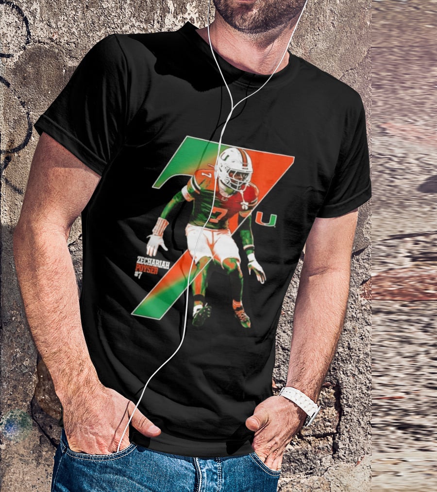 Zechariah Poyser 7 Miami Hurricanes NCAA Football Player T-Shirt