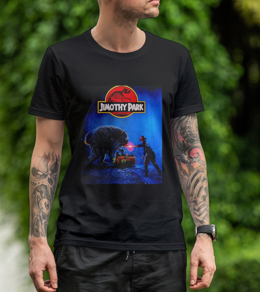 Jimothy Park Dinosaur Adventure Lampoon With Bear Scene T-Shirt