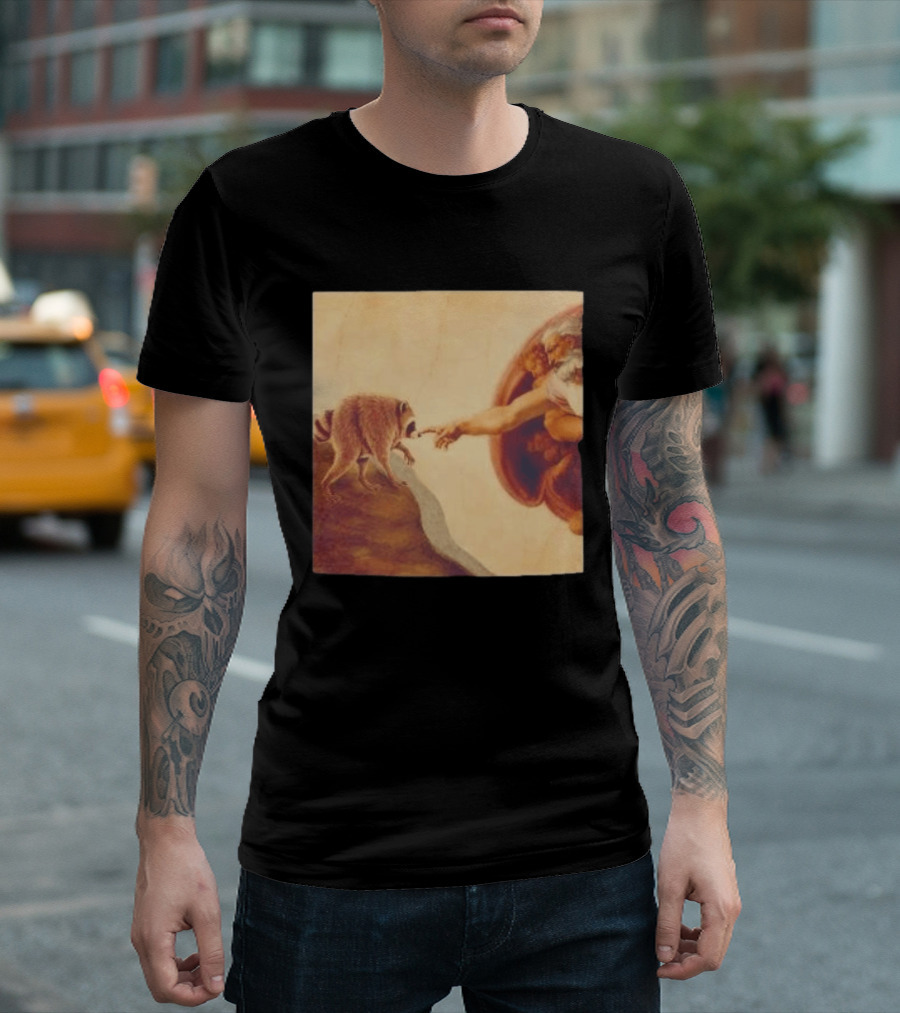 Jimothy Raccoon And The Creation Of Adam Renaissance Mashup T-Shirt