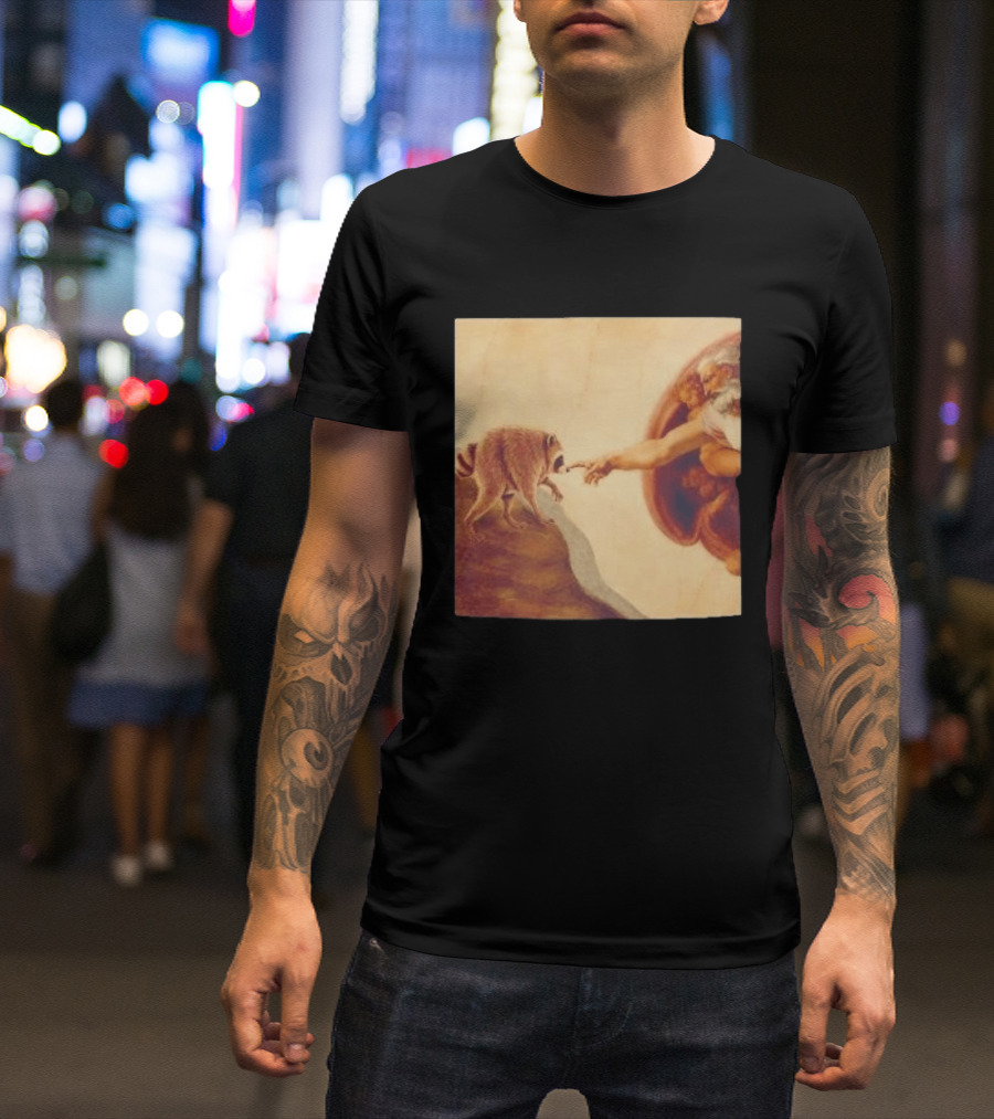 Jimothy Raccoon And The Creation Of Adam Renaissance Mashup T-Shirt
