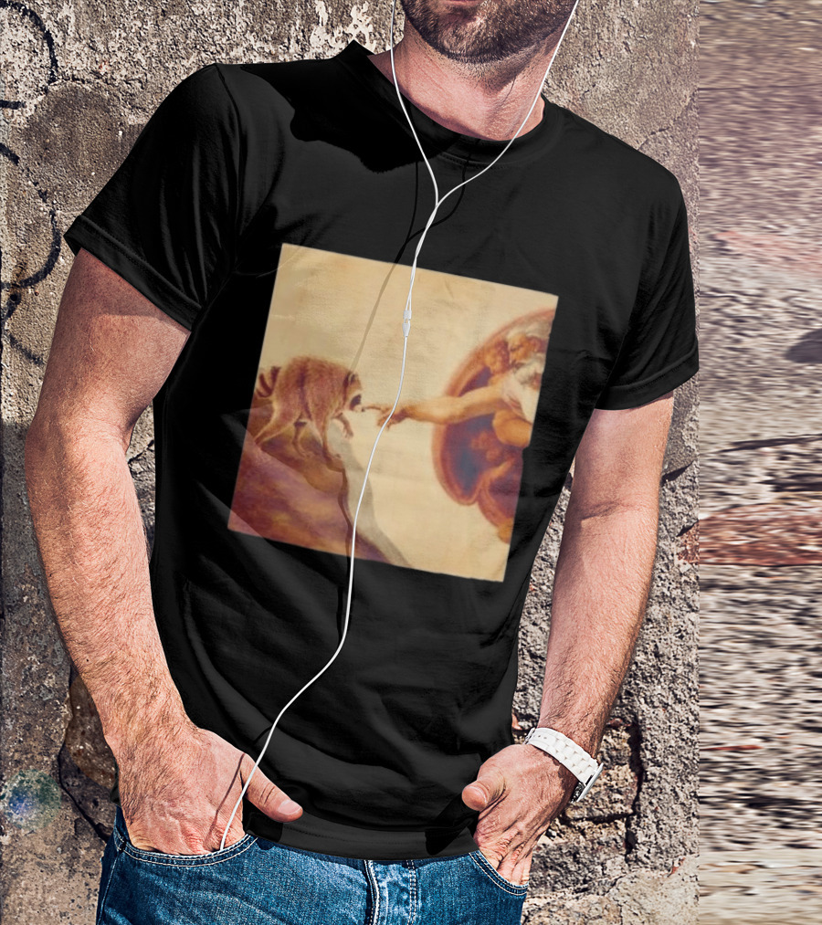 Jimothy Raccoon And The Creation Of Adam Renaissance Mashup T-Shirt