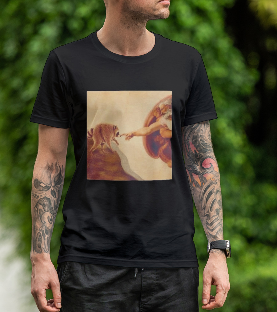 Jimothy Raccoon And The Creation Of Adam Renaissance Mashup T-Shirt