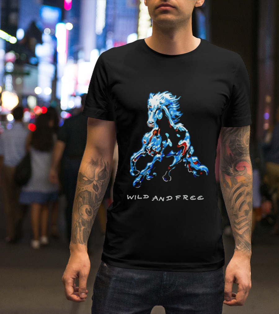 Wild Horse Wild And Free Blue Red Watercolor T-Shirt