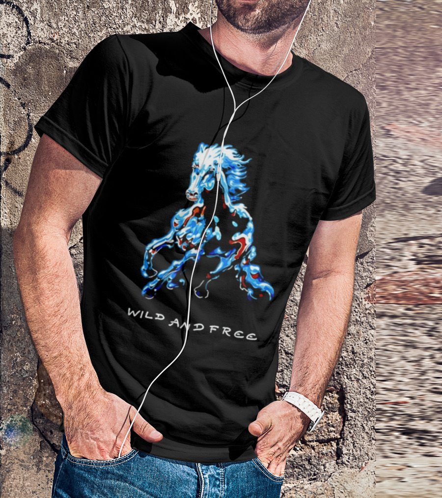 Wild Horse Wild And Free Blue Red Watercolor T-Shirt