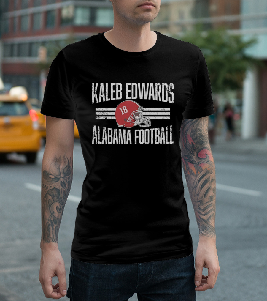 Kaleb Edwards 18 Alabama Football Helmet Hero T-Shirt