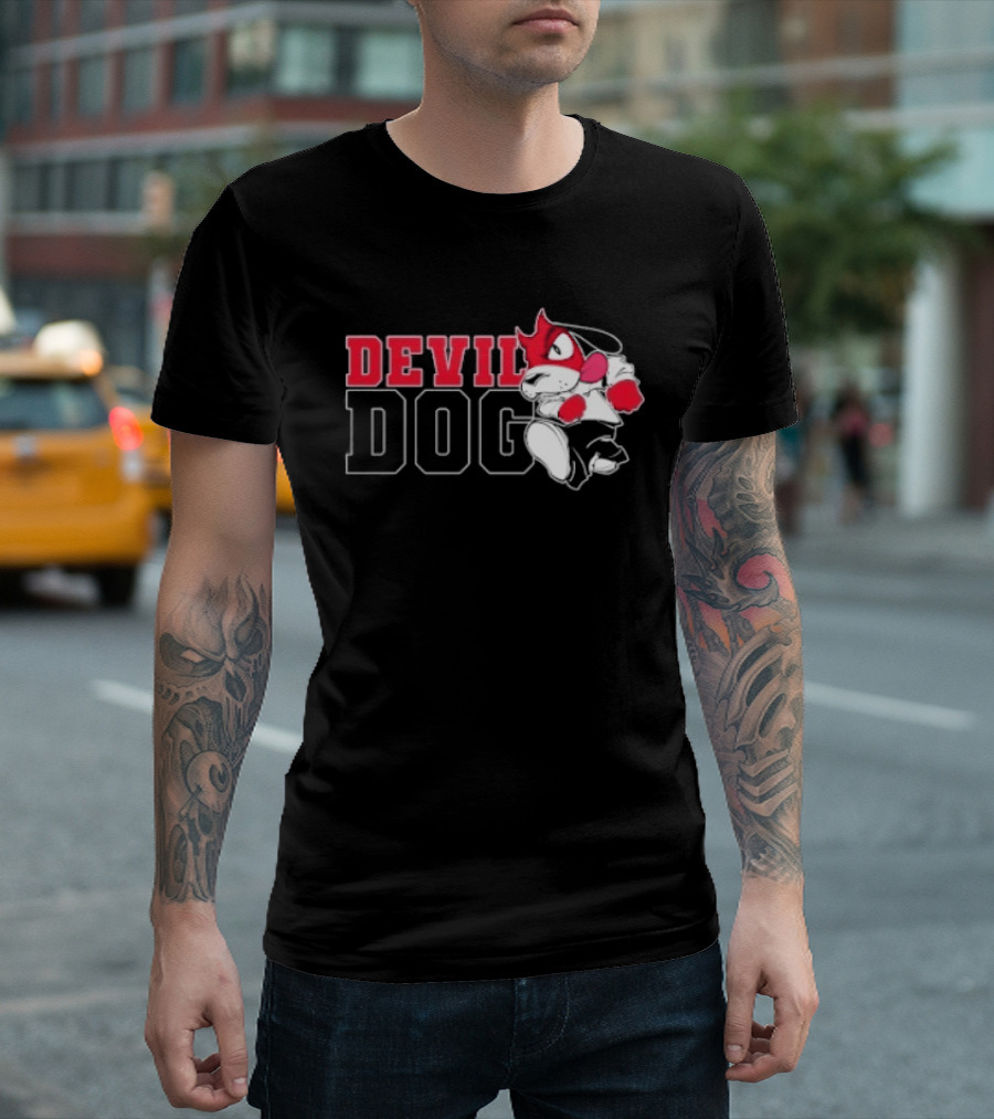 Devil Dog Cartoon Red And White T-Shirt