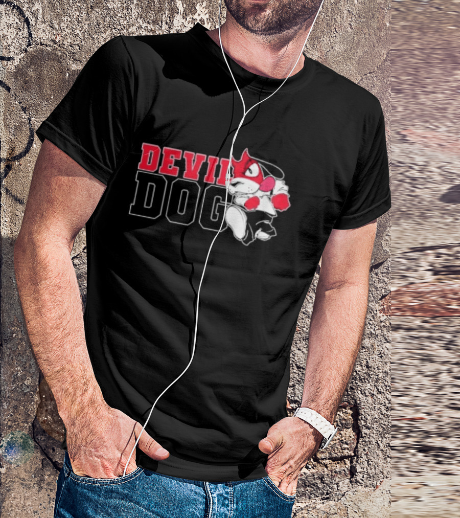 Devil Dog Cartoon Red And White T-Shirt