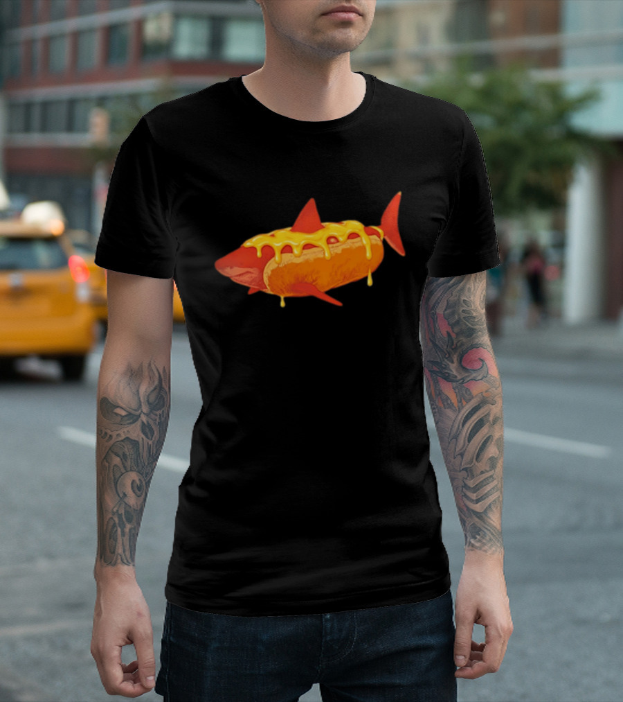 Hot Dog Shark With Melting Cheese Drizzle T-Shirt