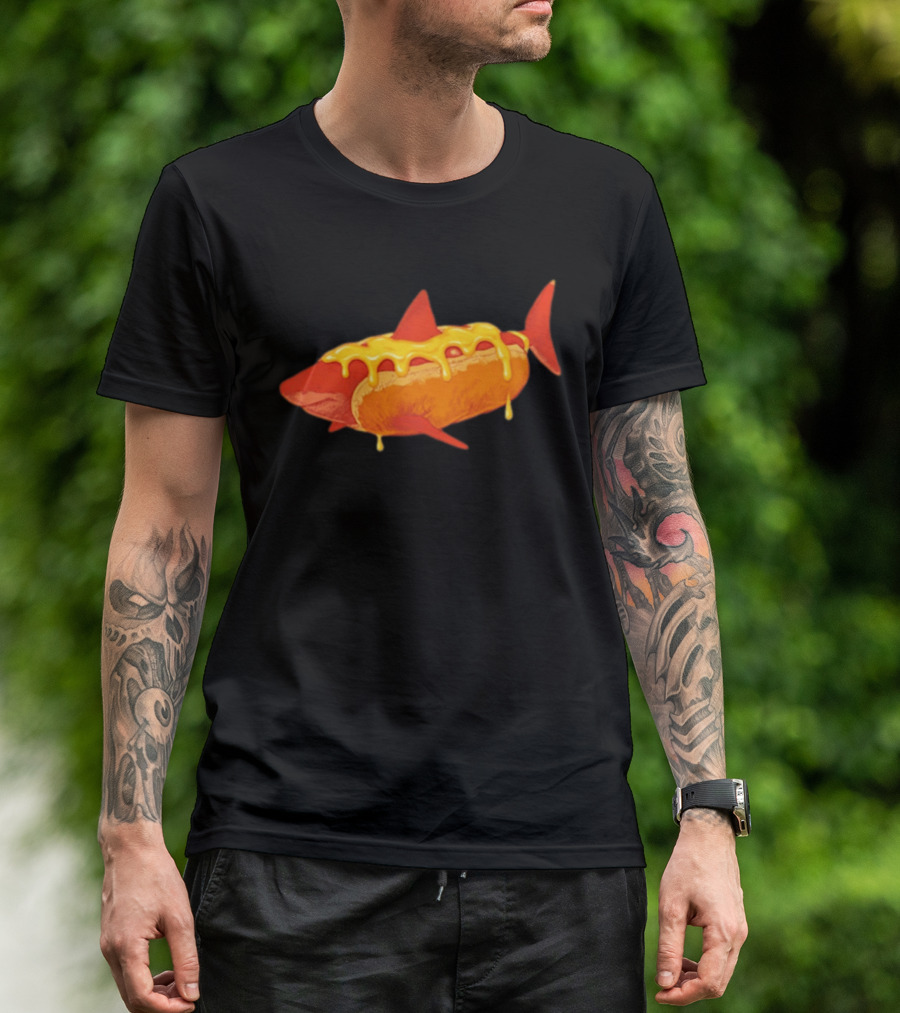 Hot Dog Shark With Melting Cheese Drizzle T-Shirt