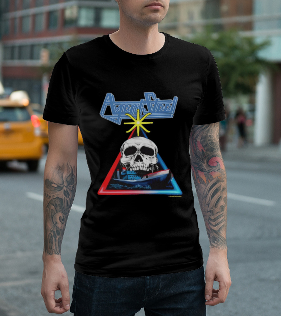 Agent Steel The Road To Atlantis Tour 1987 Skull Ship London Hamburg Two Sided T-Shirt