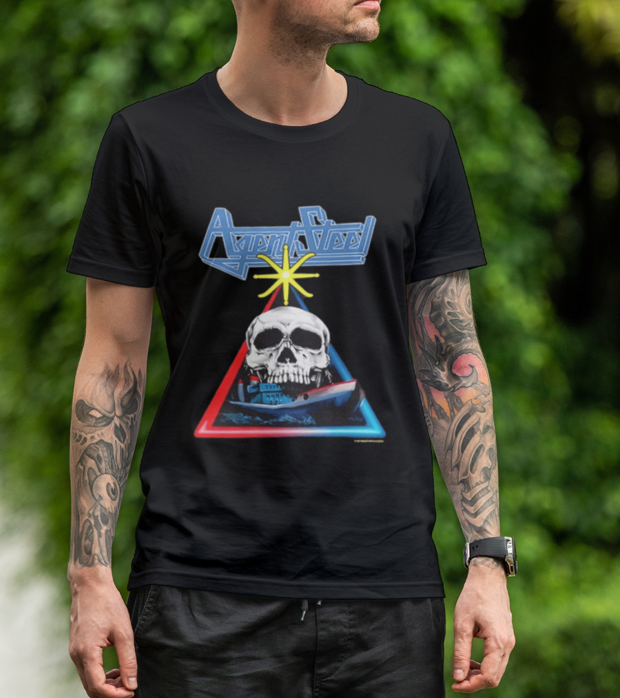 Agent Steel The Road To Atlantis Tour 1987 Skull Ship London Hamburg Two Sided T-Shirt
