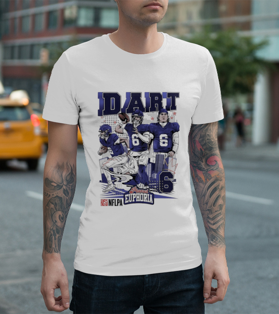 Jaxson Dart #6 New York Giants Football Comic Superpower Quarterback T-Shirt