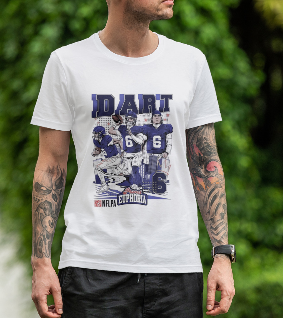 Jaxson Dart #6 New York Giants Football Comic Superpower Quarterback T-Shirt