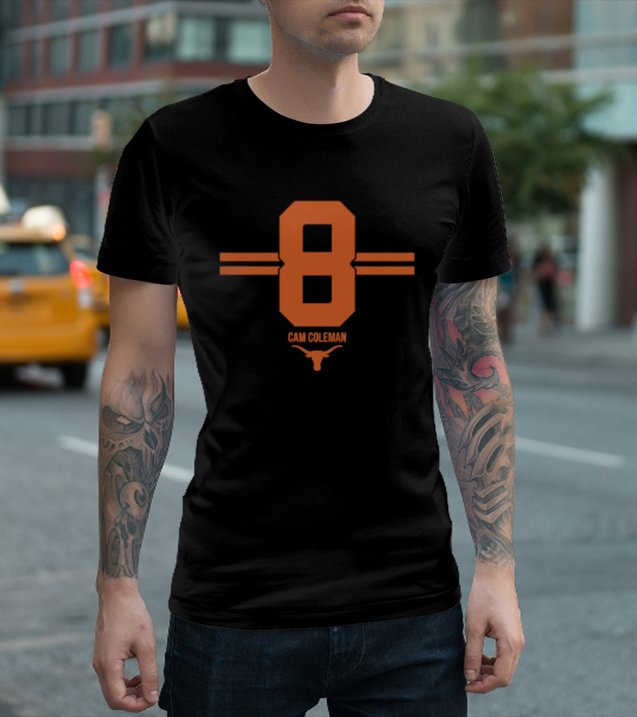Texas Longhorns Cam Coleman Number 8 NCAA Football T-Shirt