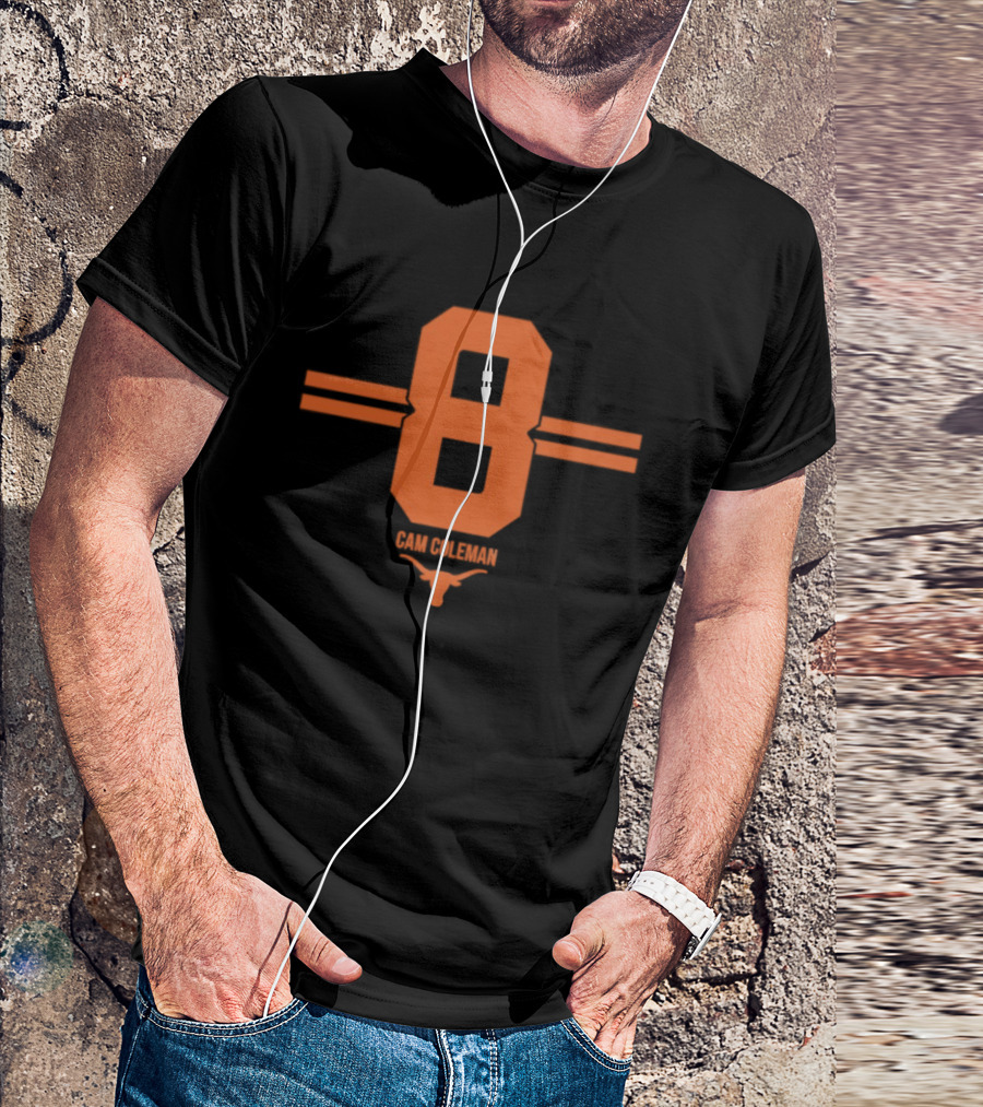Texas Longhorns Cam Coleman Number 8 NCAA Football T-Shirt