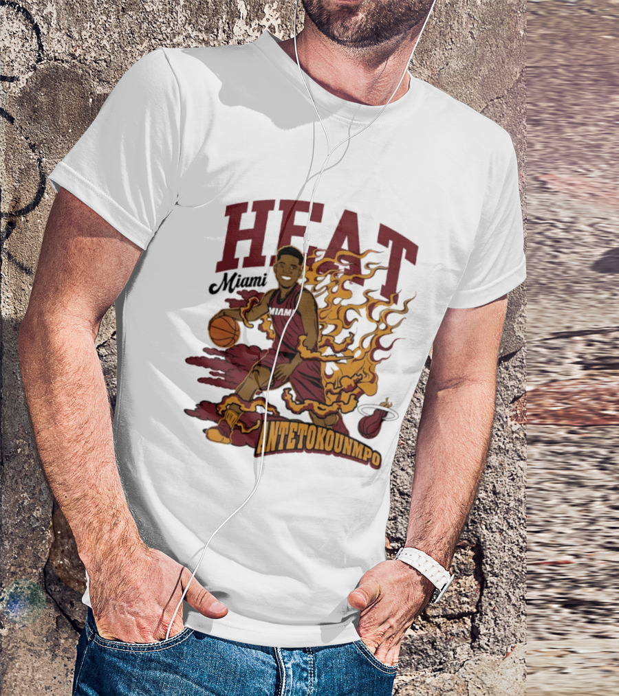 Miami Heat Antetokounmpo Basketball Flame Comic T-Shirt