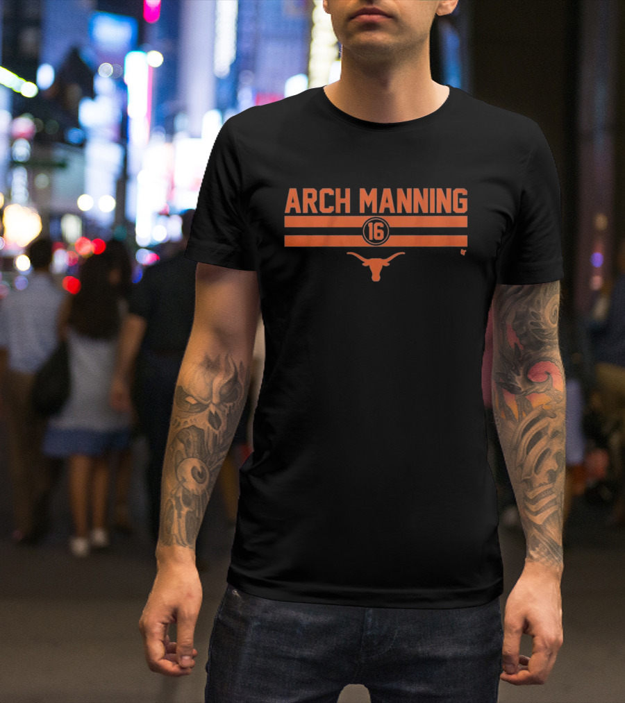 Texas Longhorns Arch Manning 16 Football Stripe Longhorn T-Shirt