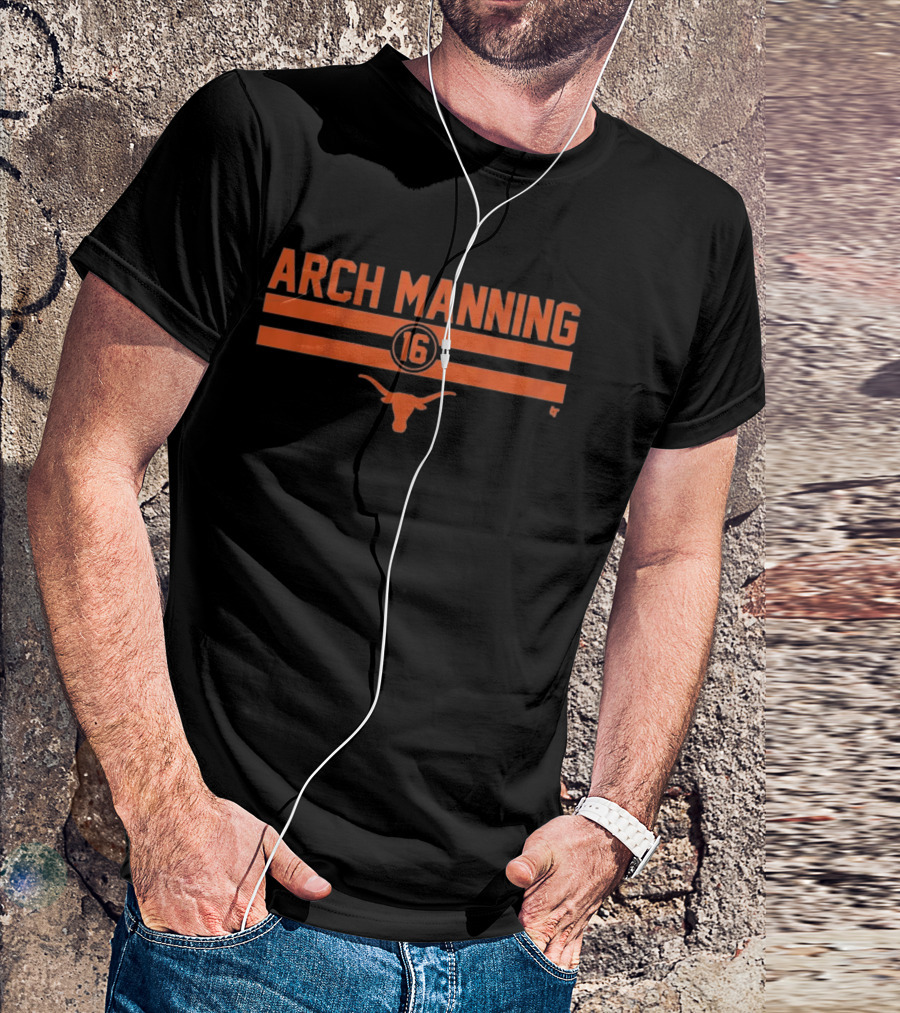 Texas Longhorns Arch Manning 16 Football Stripe Longhorn T-Shirt