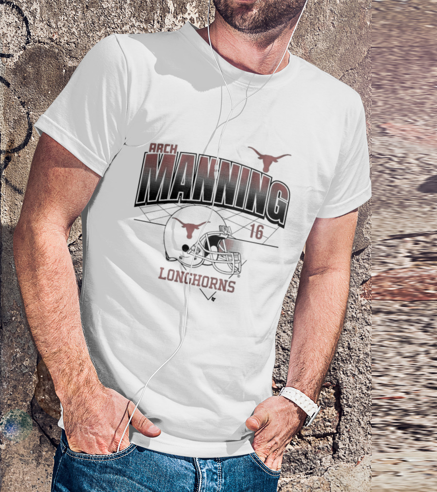 Texas Longhorns Arch Manning 16 Football Helmet Grid T-Shirt