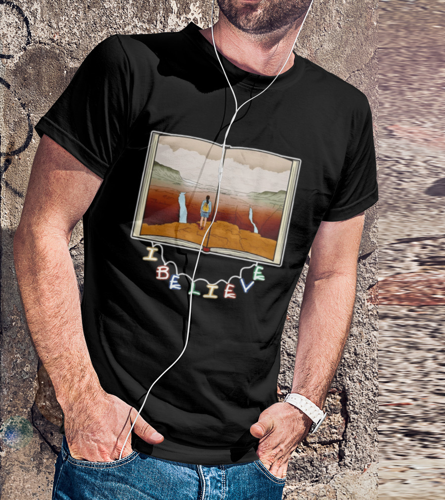 I Believe Open Book Landscape Journey Adventure T-Shirt