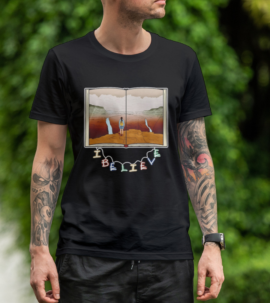 I Believe Open Book Landscape Journey Adventure T-Shirt