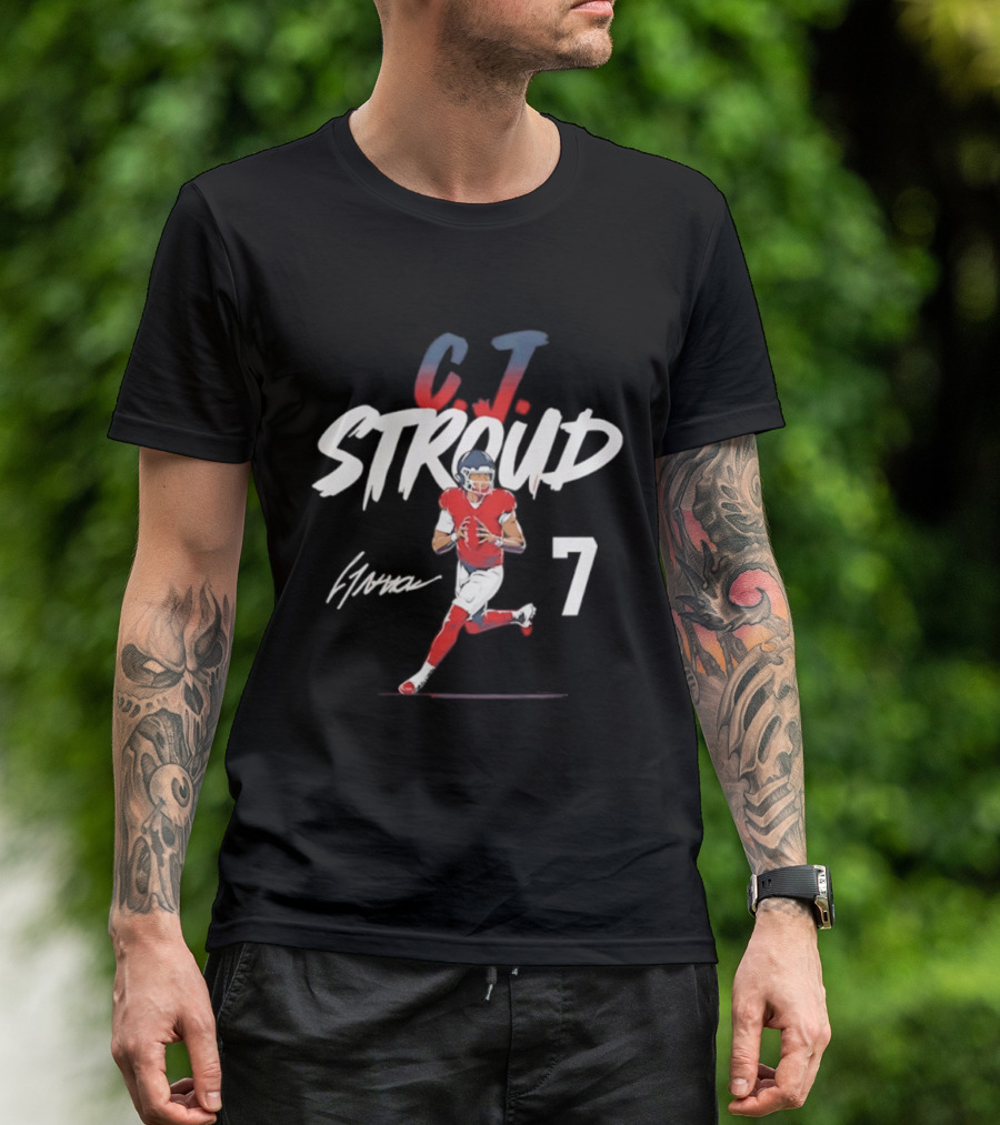 C.J. Stroud Houston Texans 7 Football Star 2026 Signature Pose T-Shirt