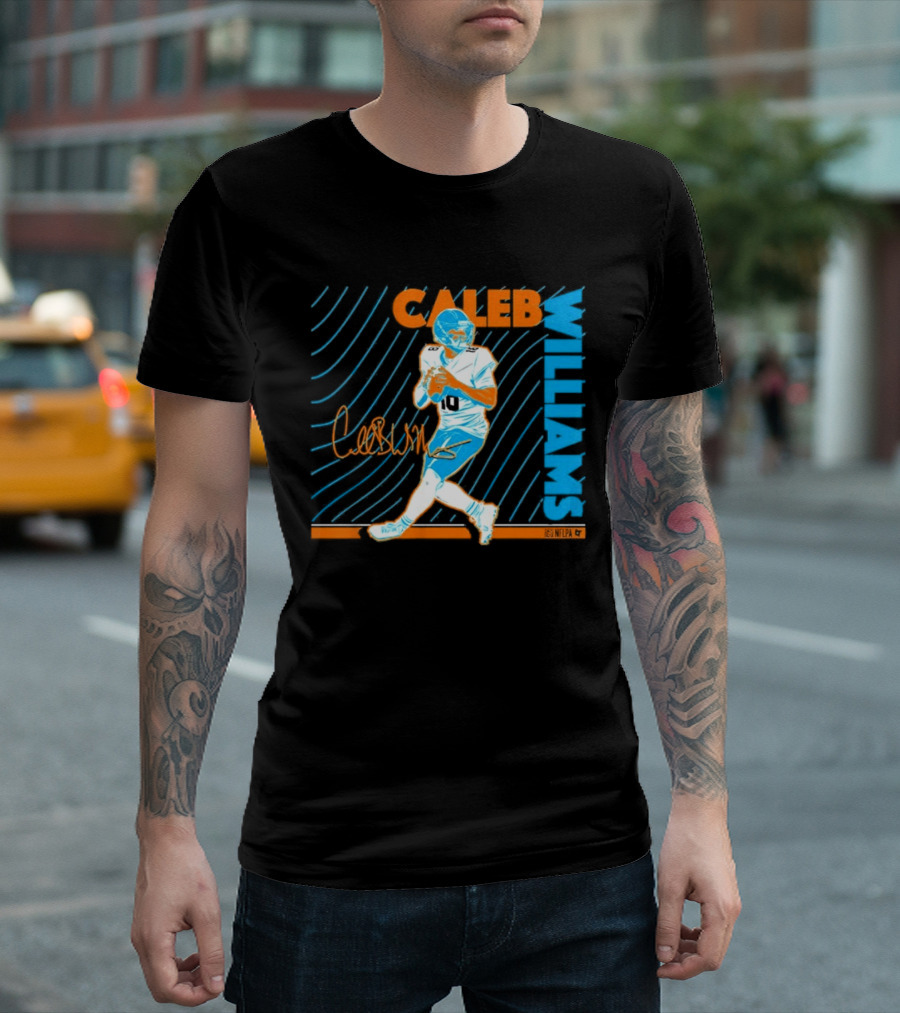 Caleb Williams Neon Nights Football Pose With Signature T-Shirt