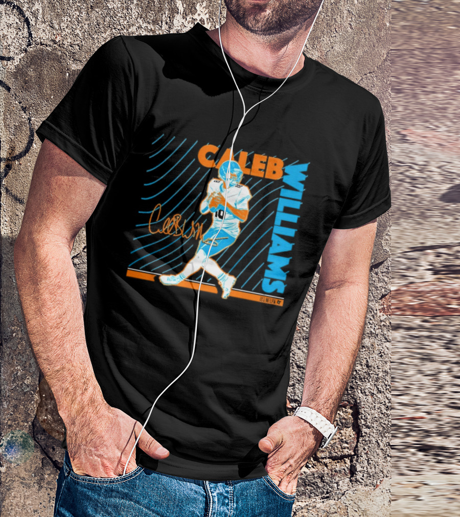 Caleb Williams Neon Nights Football Pose With Signature T-Shirt