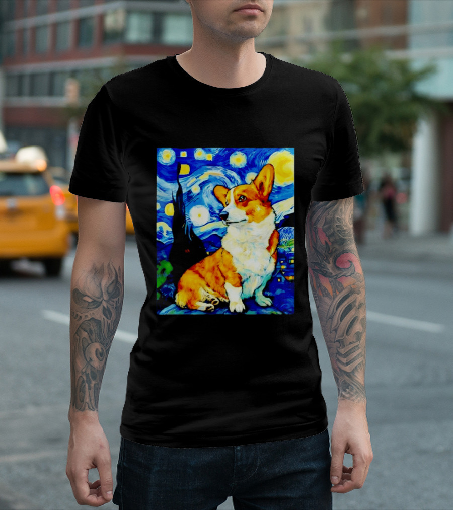 Corgi The Starry Night Vincent Van Gogh Dog Art Collaboration T-Shirt