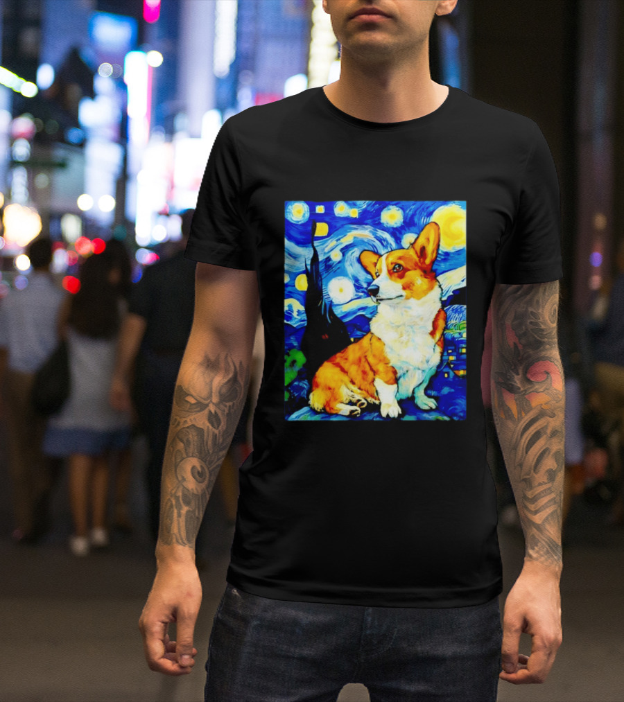 Corgi The Starry Night Vincent Van Gogh Dog Art Collaboration T-Shirt