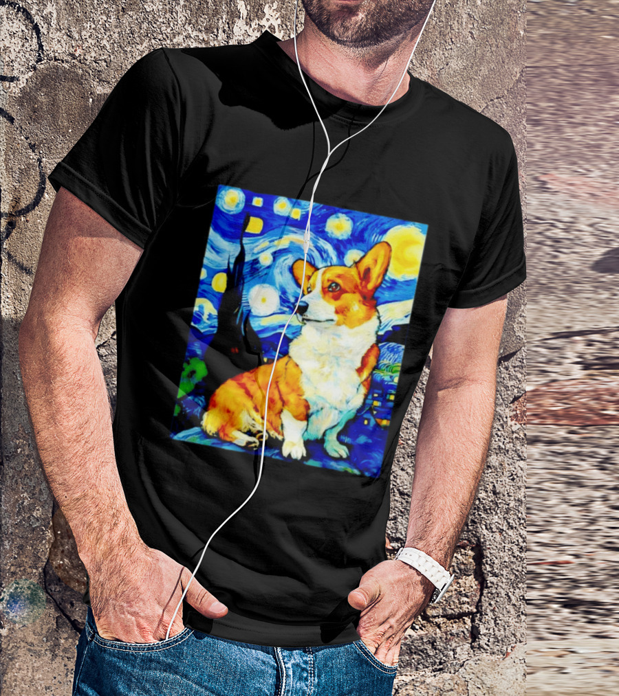 Corgi The Starry Night Vincent Van Gogh Dog Art Collaboration T-Shirt