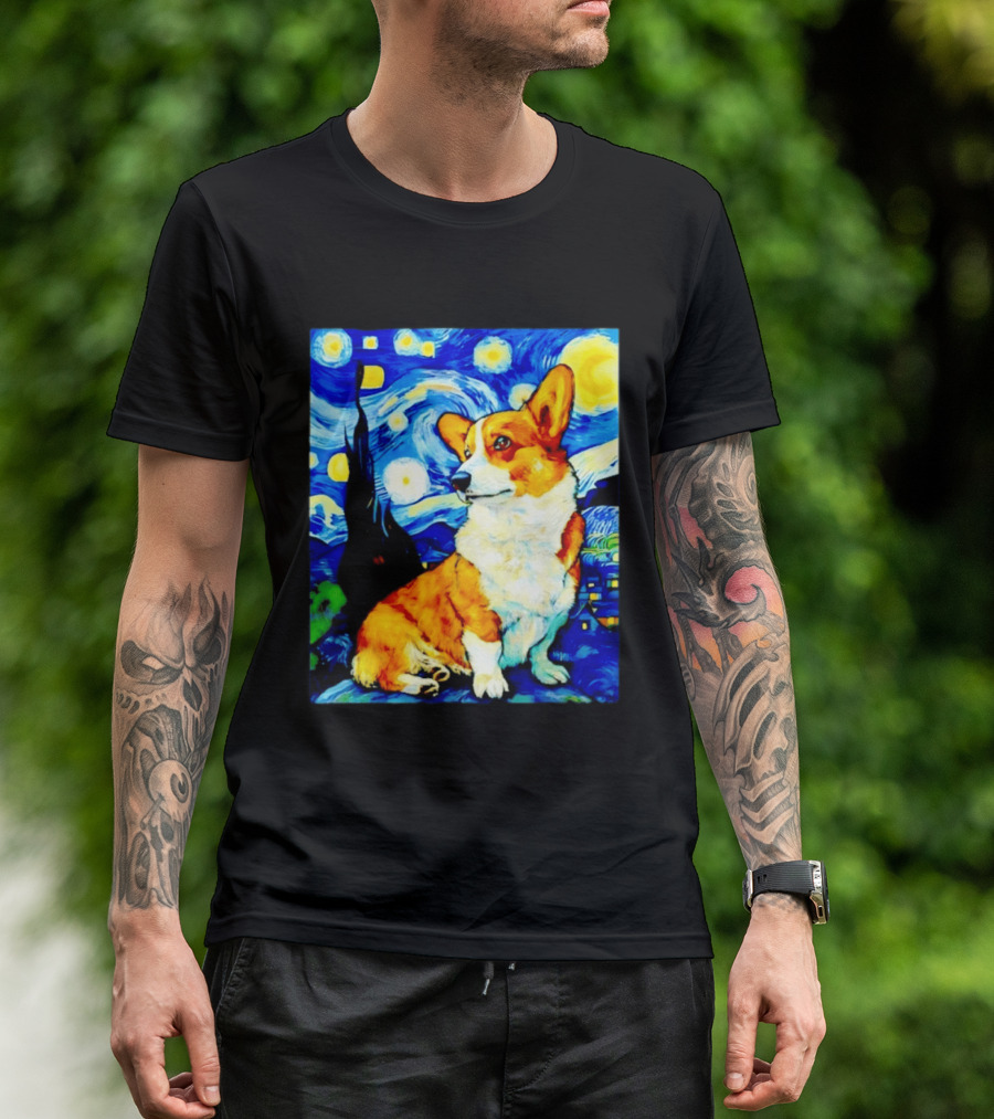 Corgi The Starry Night Vincent Van Gogh Dog Art Collaboration T-Shirt