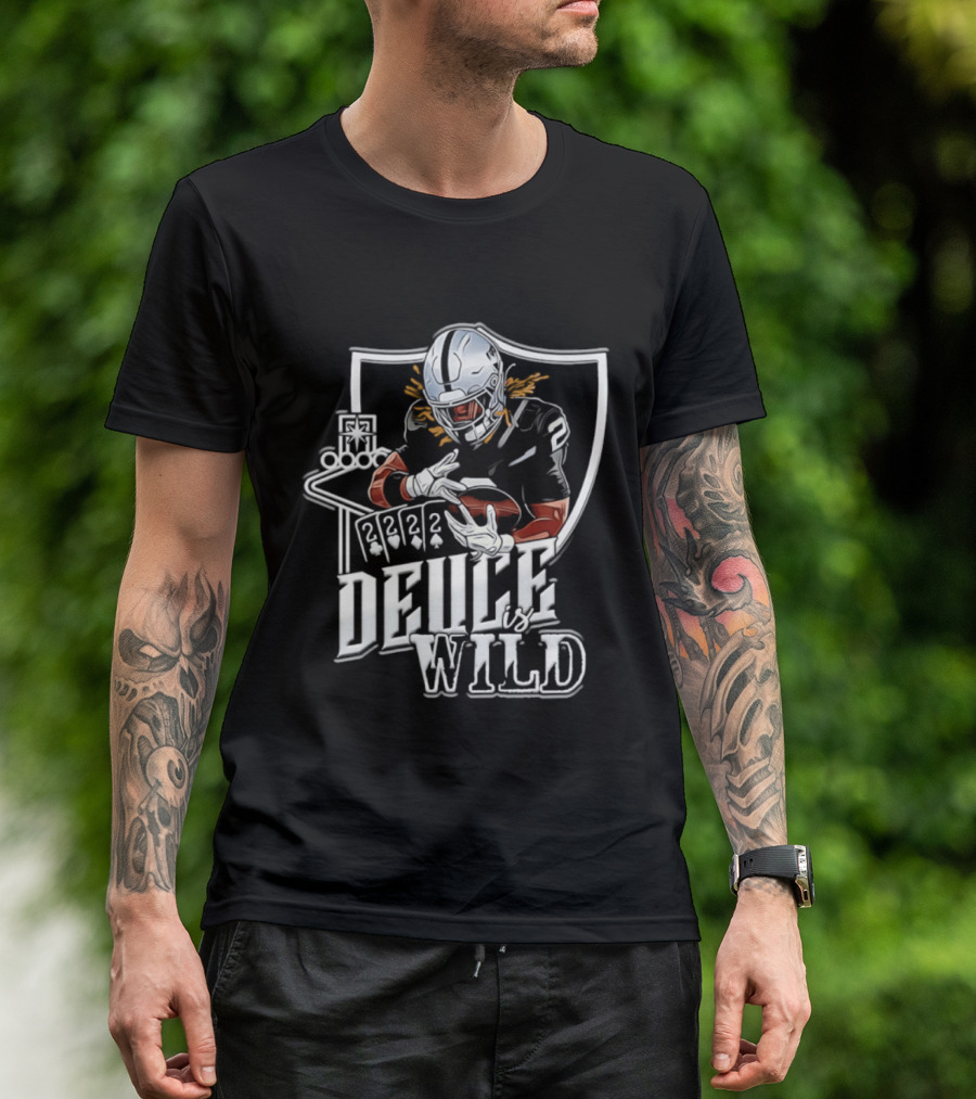 Deuce Is Wild Las Vegas Raiders Football Poker Theme Iconic Quarterback T-Shirt