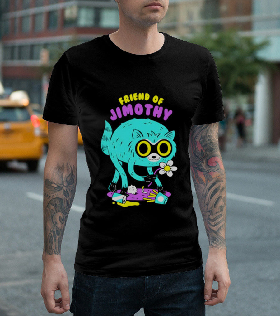 Friend Of Jimothy Raccoon Holding Flower Cute Cartoon T-Shirt
