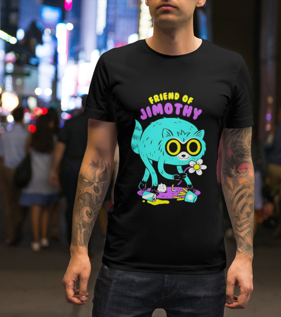 Friend Of Jimothy Raccoon Holding Flower Cute Cartoon T-Shirt