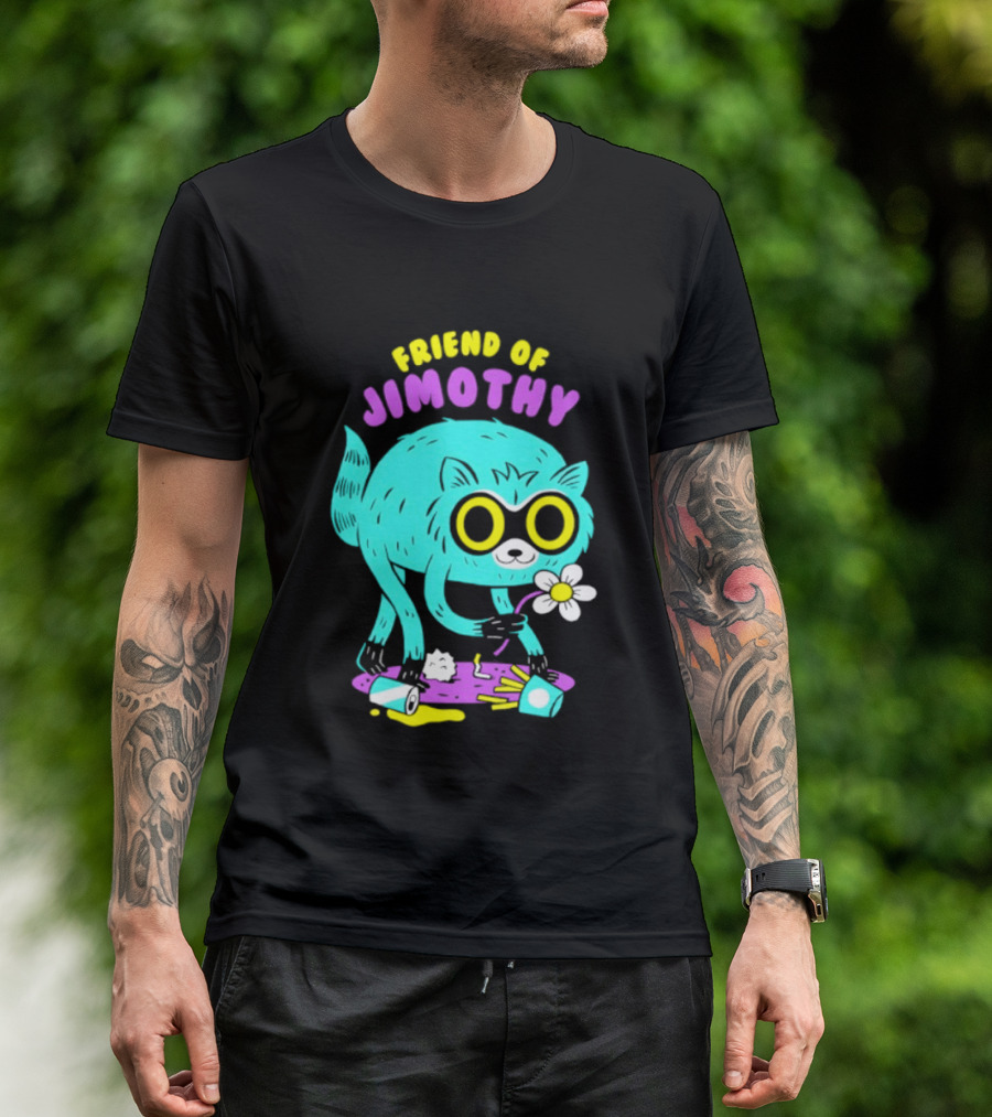 Friend Of Jimothy Raccoon Holding Flower Cute Cartoon T-Shirt
