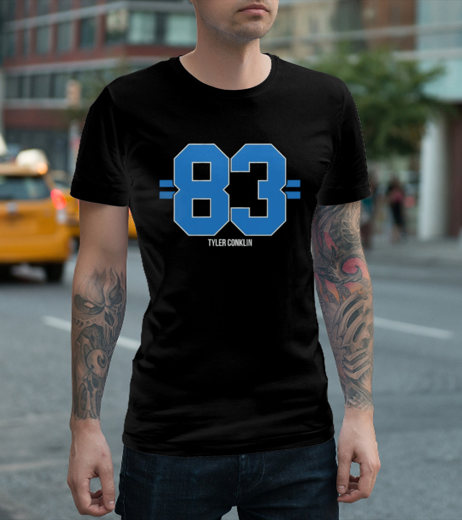 Tyler Conklin 83 Blue Stripe Detroit Lions Number T-Shirt