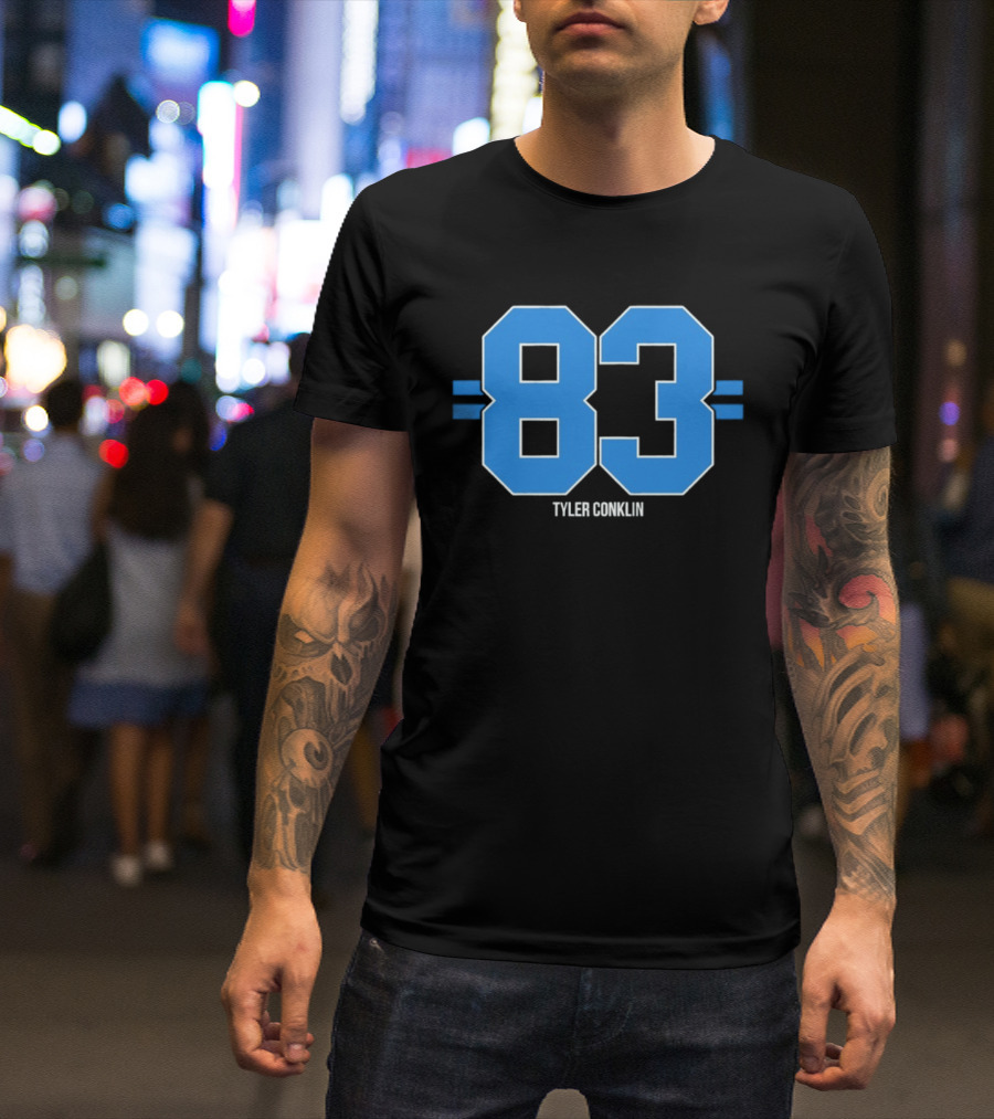 Tyler Conklin 83 Blue Stripe Detroit Lions Number T-Shirt