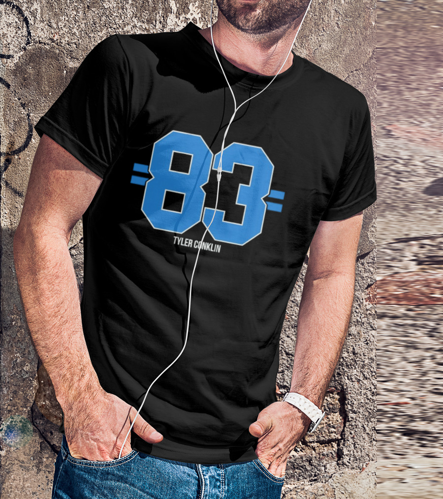 Tyler Conklin 83 Blue Stripe Detroit Lions Number T-Shirt